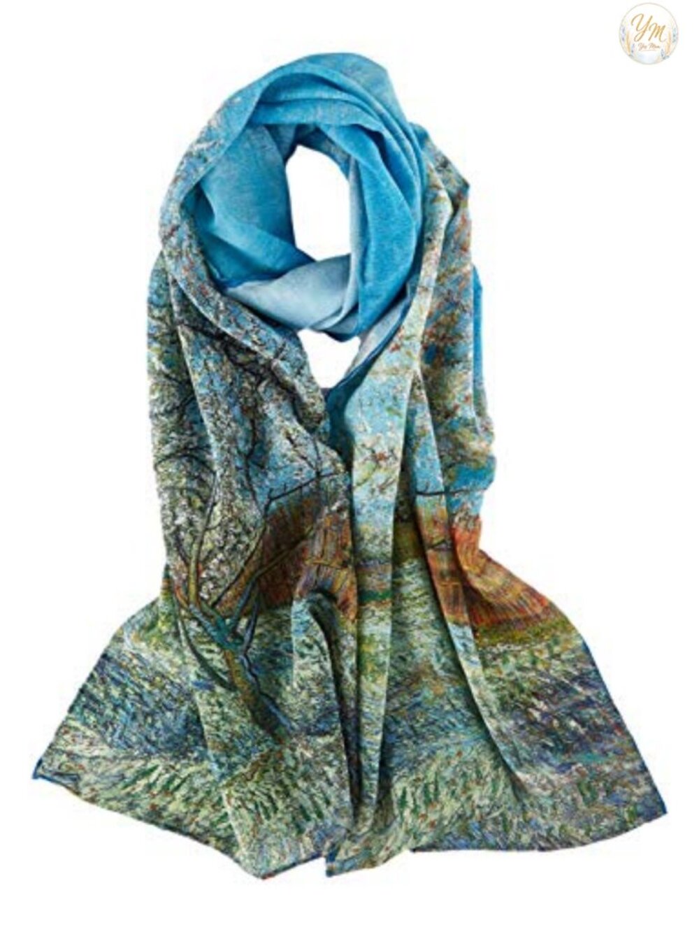 100% Silk Crepe Scarf 61x17 Van Gogh Art Print Classic